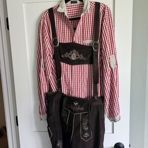 Red Checkered Shirt with Brown Lederhosen